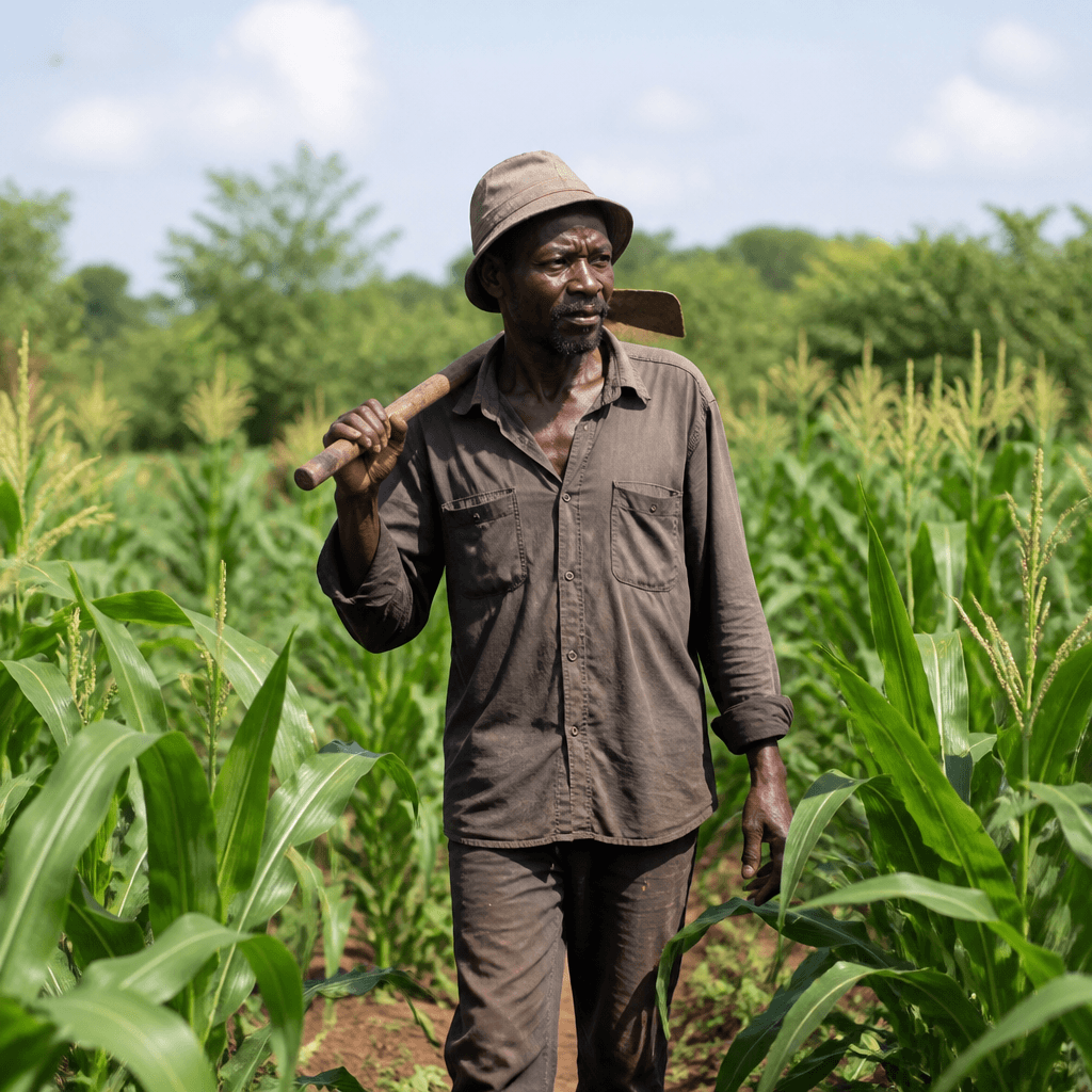Farmer walking through maize